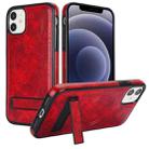 For iPhone 12 / 12 Pro Retro Leather Invisible Stand MagSafe Phone Case(Red) - 1