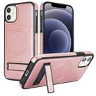 For iPhone 12 mini Retro Leather Invisible Stand MagSafe Phone Case(Rose Gold) - 1