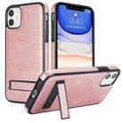 For iPhone 11 Retro Leather Invisible Stand MagSafe Phone Case(Rose Gold) - 1