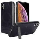 For iPhone X / XS Retro Leather Invisible Stand MagSafe Phone Case(Black) - 1