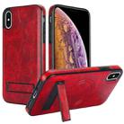 For iPhone X / XS Retro Leather Invisible Stand MagSafe Phone Case(Red) - 1