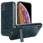 For iPhone XS Max Retro Leather Invisible Stand MagSafe Phone Case(Blue) - 1