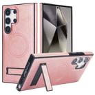 For Samsung Galaxy S24 Ultra 5G Retro Leather Invisible Stand MagSafe Phone Case(Rose Gold) - 1