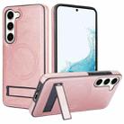 For Samsung Galaxy S23 5G Retro Leather Invisible Stand MagSafe Phone Case(Rose Gold) - 1