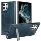 For Samsung Galaxy S22 Ultra 5G Retro Leather Invisible Stand MagSafe Phone Case(Blue) - 1