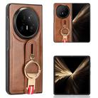 For Honor Magic V5 Wristband Leather Back Phone Case(Brown) - 1