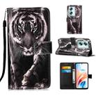 For OPPO A79 5G Colored Drawing Pattern Plain Weave Leather Phone Case(Black And White Tiger) - 1