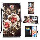 For OPPO A79 5G Colored Drawing Pattern Plain Weave Leather Phone Case(Roses On Black) - 1