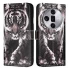 For OPPO Find X7 Ultra Colored Drawing Pattern Plain Weave Leather Phone Case(Black And White Tiger) - 1