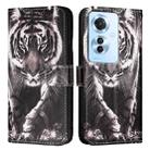 For OPPO Reno 11F 5G Global Colored Drawing Pattern Plain Weave Leather Phone Case(Black And White Tiger) - 1