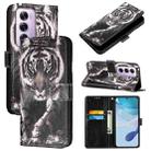 For OPPO Reno12 Pro Global Colored Drawing Pattern Plain Weave Leather Phone Case(Black And White Tiger) - 1