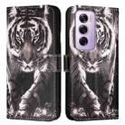 For OPPO Reno12 Pro Global Colored Drawing Pattern Plain Weave Leather Phone Case(Black And White Tiger) - 2