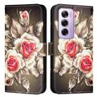 For OPPO Reno12 Pro Global Colored Drawing Pattern Plain Weave Leather Phone Case(Roses On Black) - 2