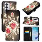 For OPPO Reno12 Global Colored Drawing Pattern Plain Weave Leather Phone Case(Roses On Black) - 1