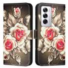 For OPPO Reno12 Global Colored Drawing Pattern Plain Weave Leather Phone Case(Roses On Black) - 2