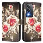 For OPPO A80 5G EU Version Colored Drawing Pattern Plain Weave Leather Phone Case(Roses On Black) - 2