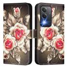 For OPPO K12x 5G Global Colored Drawing Pattern Plain Weave Leather Phone Case(Roses On Black) - 2