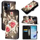 For OPPO Reno13 F 5G Global Colored Drawing Pattern Plain Weave Leather Phone Case(Roses On Black) - 1