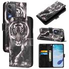 For OPPO A5 5G Global Colored Drawing Pattern Plain Weave Leather Phone Case(Black And White Tiger) - 1
