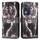 For OPPO A5 5G Global Colored Drawing Pattern Plain Weave Leather Phone Case(Black And White Tiger) - 2