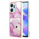 For Honor X7a Marble Pattern IMD Card Slot Phone Case(Pink Purple Gold) - 1