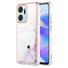 For Honor X7a Marble Pattern IMD Card Slot Phone Case(White Purple) - 1