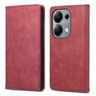 For Xiaomi Redmi Note 13 Pro 4G DF-05 Business Solid Color Magnetic RFID Leather Phone Case(Red) - 1