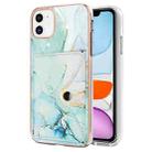 For iPhone 11 Marble Pattern IMD Card Slot Phone Case(Green) - 1