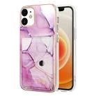 For iPhone 12 / 12 Pro Marble Pattern IMD Card Slot Phone Case(Pink Purple Gold) - 1