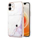 For iPhone 12 / 12 Pro Marble Pattern IMD Card Slot Phone Case(White Purple) - 1