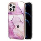 For iPhone 12 Pro Max Marble Pattern IMD Card Slot Phone Case(Pink Purple Gold) - 1