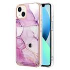 For iPhone 13 Marble Pattern IMD Card Slot Phone Case(Pink Purple Gold) - 1