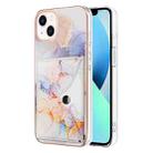 For iPhone 14 Marble Pattern IMD Card Slot Phone Case(Galaxy Marble White) - 1