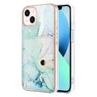 For iPhone 14 Marble Pattern IMD Card Slot Phone Case(Green) - 1