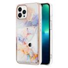 For iPhone 14 Pro Max Marble Pattern IMD Card Slot Phone Case(Galaxy Marble White) - 1