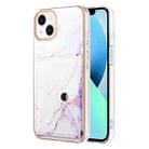 For iPhone 15 Plus Marble Pattern IMD Card Slot Phone Case(White Purple) - 1