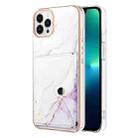 For iPhone 15 Pro Max Marble Pattern IMD Card Slot Phone Case(White Purple) - 1