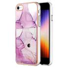 For iPhone SE 2022 / SE 2020 / 8 / 7 Marble Pattern IMD Card Slot Phone Case(Pink Purple Gold) - 1