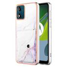 For Motorola Moto E13 Marble Pattern IMD Card Slot Phone Case(White Purple) - 1