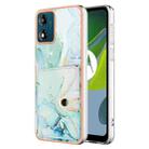 For Motorola Moto E13 Marble Pattern IMD Card Slot Phone Case(Green) - 1