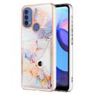 For Motorola Moto E20 / E30 / E40 Marble Pattern IMD Card Slot Phone Case(Galaxy Marble White) - 1