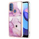 For Motorola Moto E20 / E30 / E40 Marble Pattern IMD Card Slot Phone Case(Pink Purple Gold) - 1