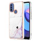 For Motorola Moto E20 / E30 / E40 Marble Pattern IMD Card Slot Phone Case(White Purple) - 1