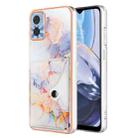 For Motorola Moto E22 Marble Pattern IMD Card Slot Phone Case(Galaxy Marble White) - 1