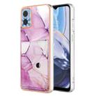 For Motorola Moto E22 Marble Pattern IMD Card Slot Phone Case(Pink Purple Gold) - 1