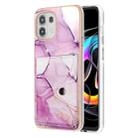 For Motorola Edge 20 Lite Marble Pattern IMD Card Slot Phone Case(Pink Purple Gold) - 1