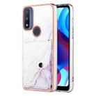 For Motorola Moto G Power 2022 Marble Pattern IMD Card Slot Phone Case(White Purple) - 1