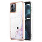 For Motorola Moto G14 Marble Pattern IMD Card Slot Phone Case(White Purple) - 1