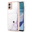 For Motorola Moto G53 Marble Pattern IMD Card Slot Phone Case(White Purple) - 1