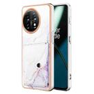 For OnePlus 11 Marble Pattern IMD Card Slot Phone Case(White Purple) - 1